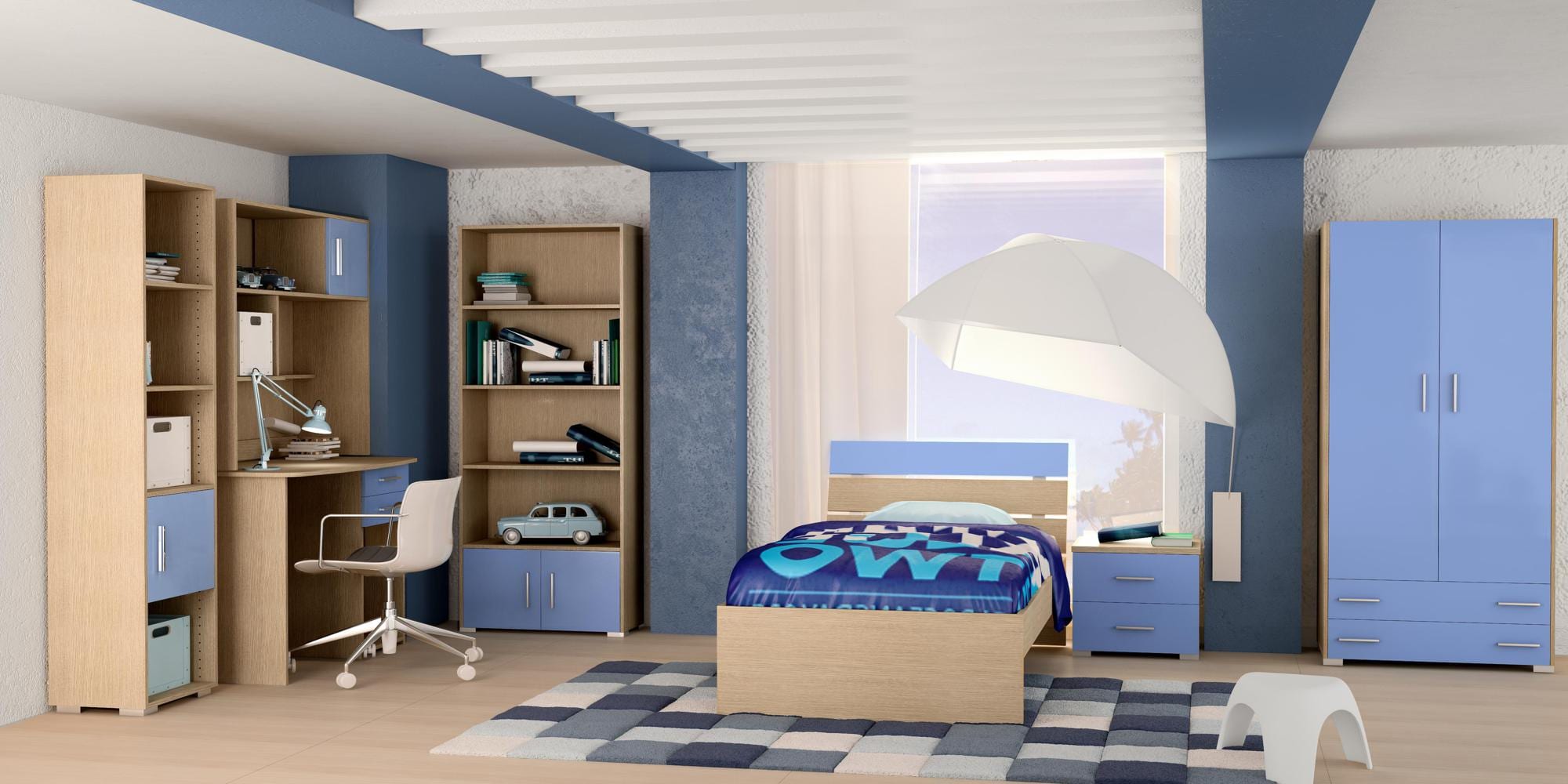 Σετ παιδικό δωμάτιο "Νότα" δρυς-σιέλ