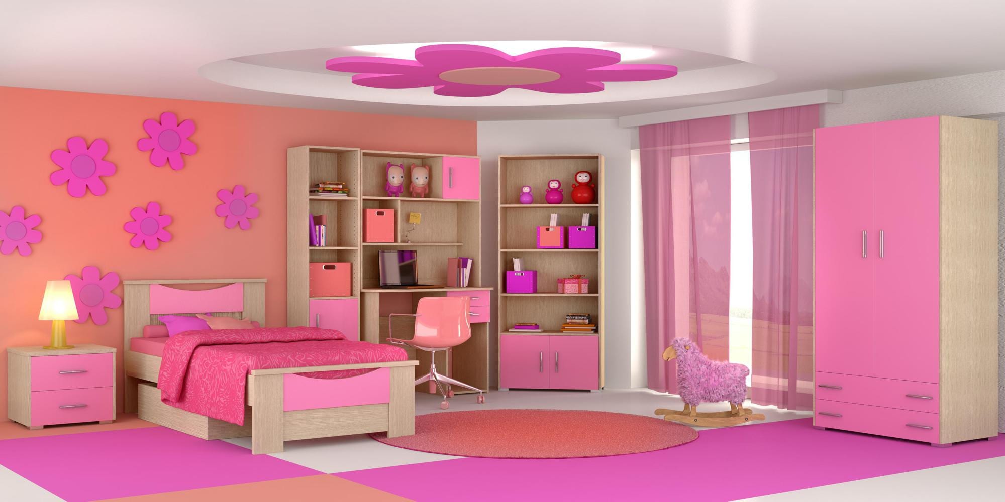 Σετ παιδικό δωμάτιο "Χαμόγελο" δρυς-ροζ