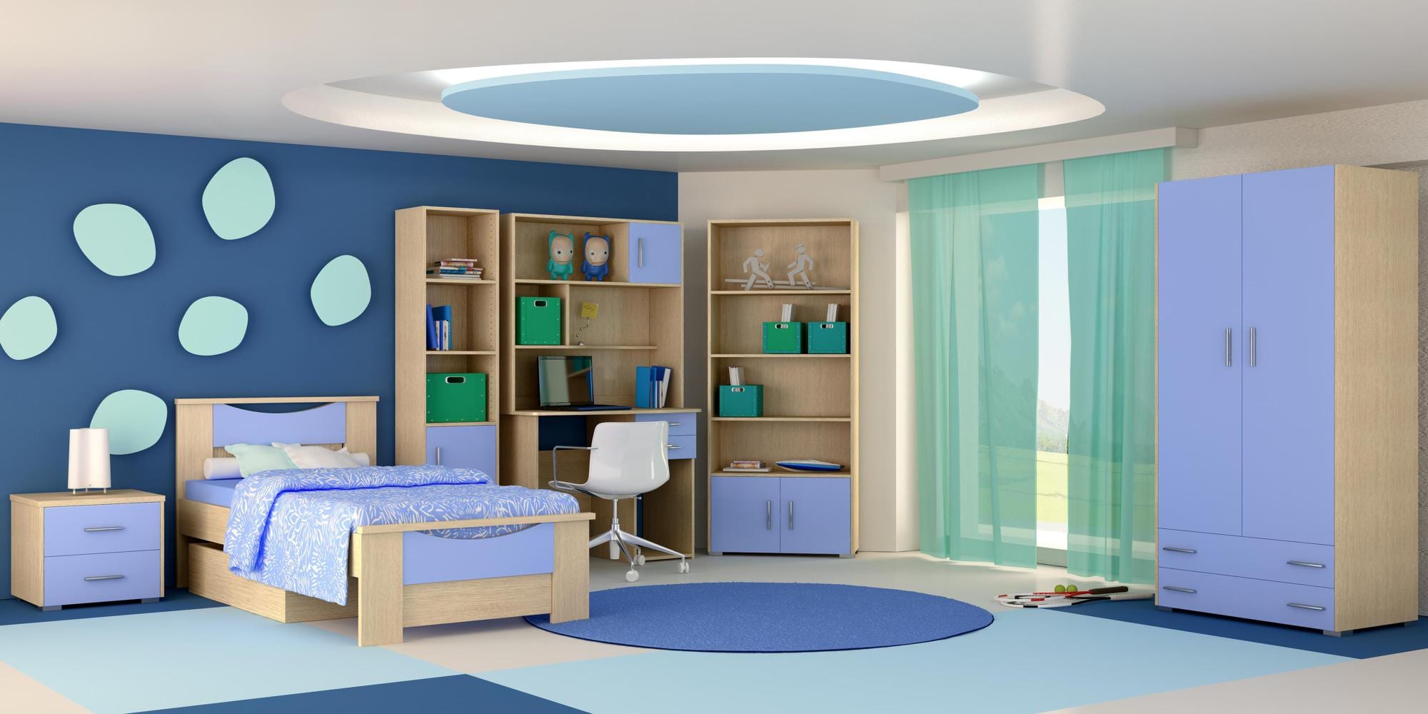 Σετ παιδικό δωμάτιο "Χαμόγελο" δρυς-σιέλ